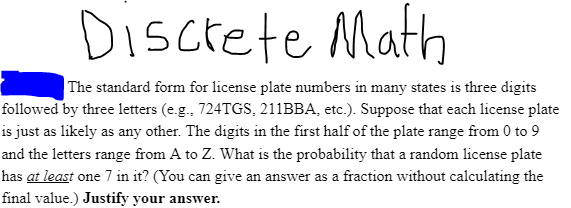 Solved Discrete Math The standard form for license plate | Chegg.com