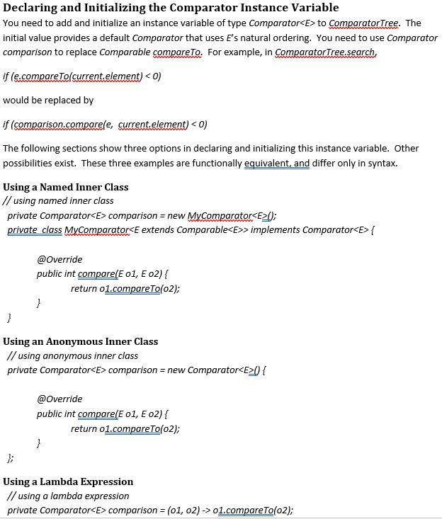 Modify the BST class to use a Comparator for