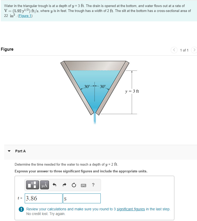 Solved Water in the triangular trough is at a depth of | Chegg.com