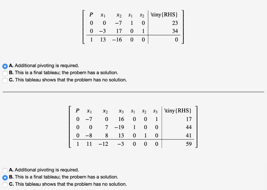 Solved (1 point) For each simplex tableau, decide if it | Chegg.com