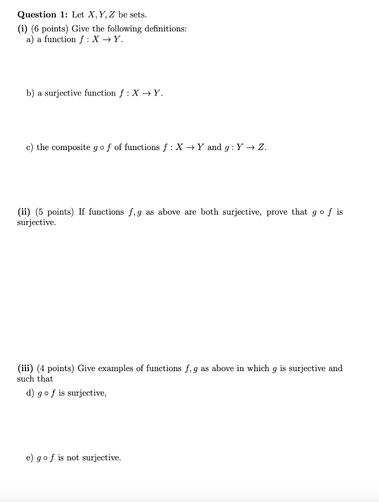 Solved Question 1 Let X Y Z Be Sets I 6 Points Give 2996