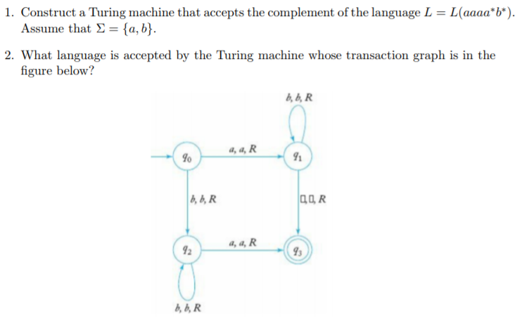 Solved I. Construct A Turing Machine That Accepts The | Chegg.com