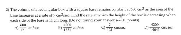 Solved 2) The volume of a rectangular box with a square base | Chegg.com