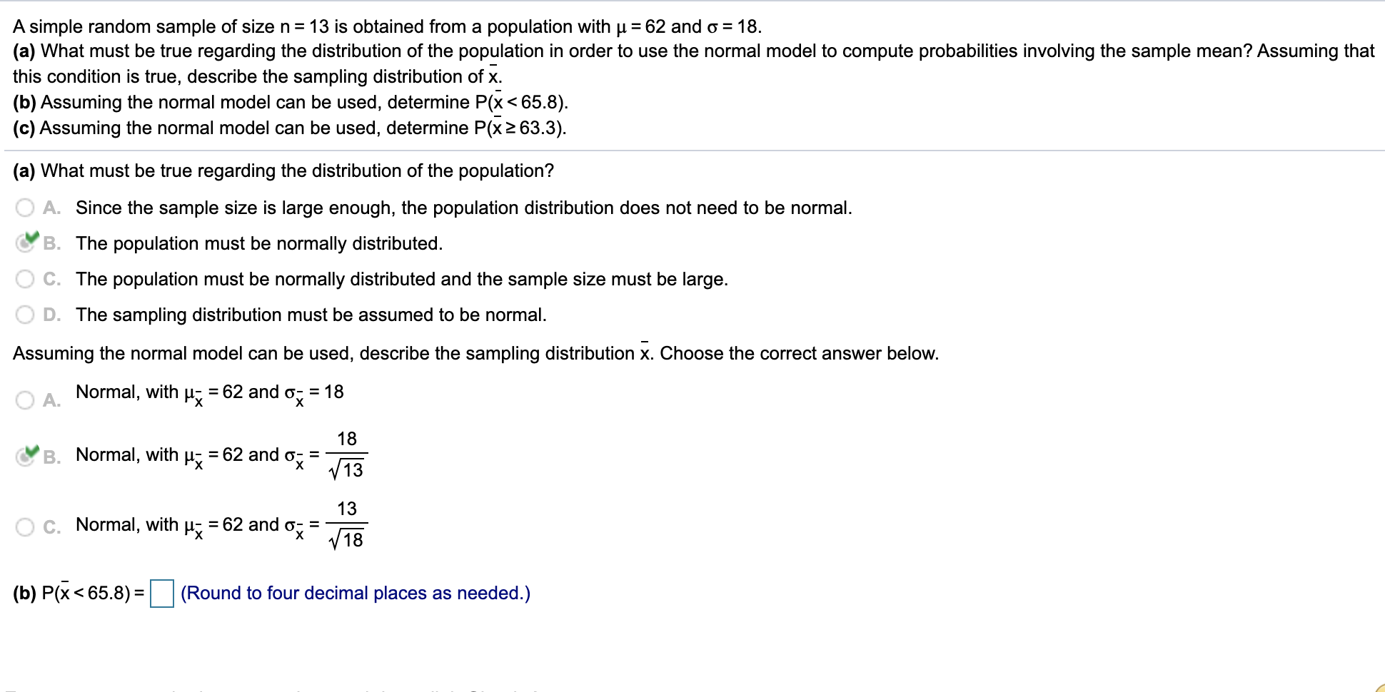 Solved A simple random sample of size n=13 is obtained from | Chegg.com