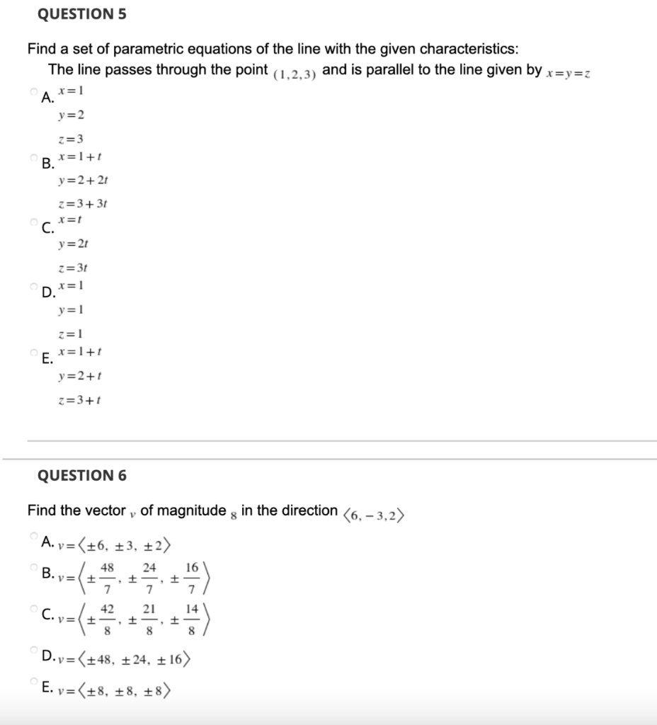Solved QUESTION 5 Find a set of parametric equations of the | Chegg.com