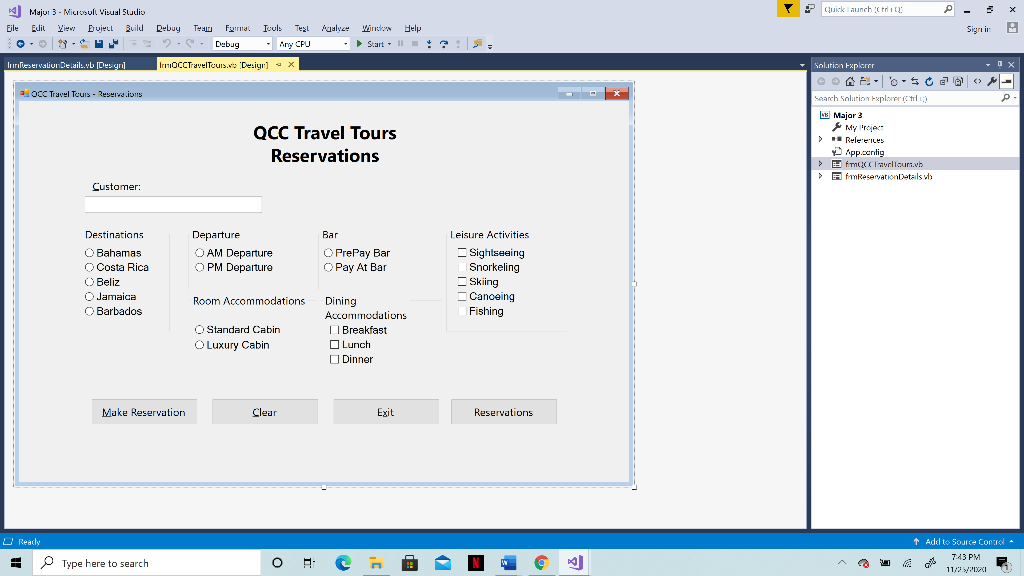 Major 3 (Coding for Visual Studio) QCC Travel Tours | Chegg.com