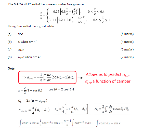 Solved The NACA 4412 airfoil has a mean camber line given