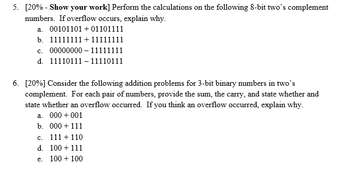 Solved 5. [20% - Show your work] Perform the calculations on | Chegg.com