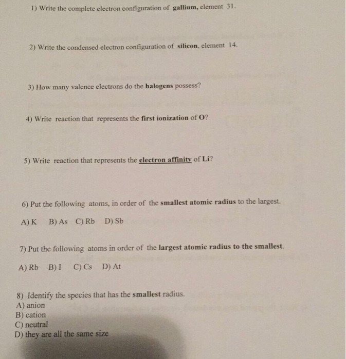 Solved 1) Write the complete electron configuration of | Chegg.com
