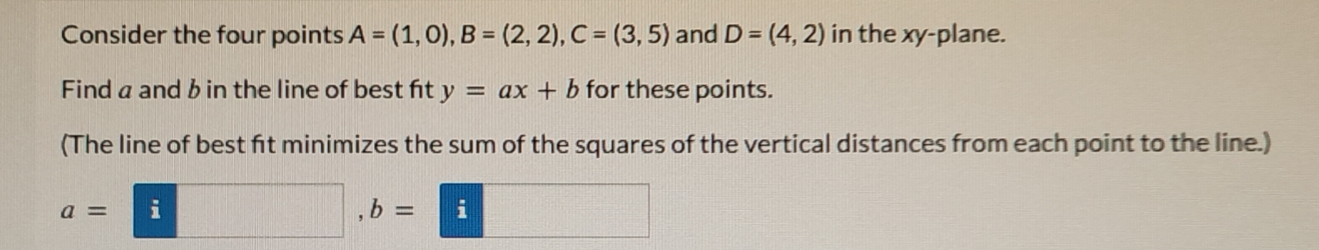 Solved Consider the four points A=(1,0),B=(2,2),C=(3,5) and | Chegg.com