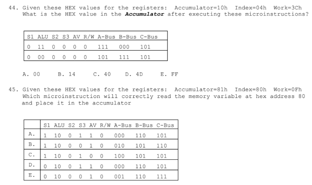 44. Given these HEX values for the registers: | Chegg.com