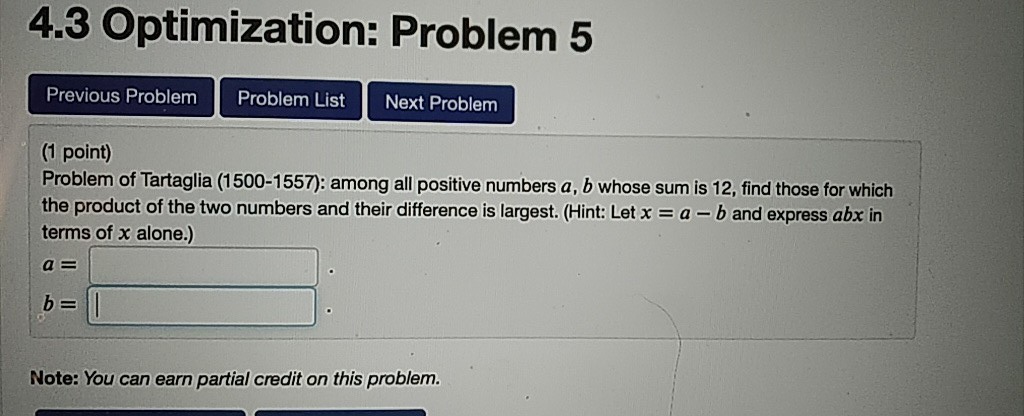 Solved 4.3 Optimization: Problem 5 Previous Problem Problem | Chegg.com