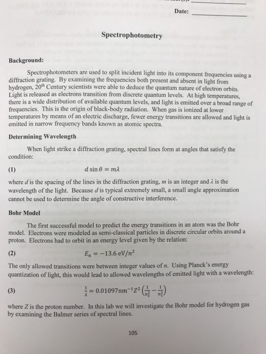 Solved PRELAB Xm NAME Spectrophotometry DATE Read through