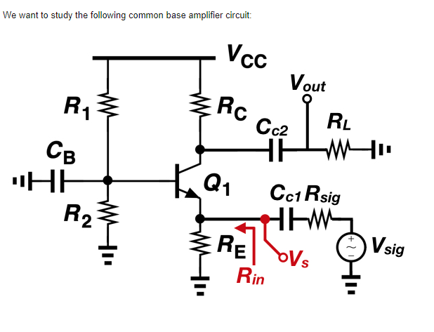 Solved We want to study the following common base amplifier | Chegg.com