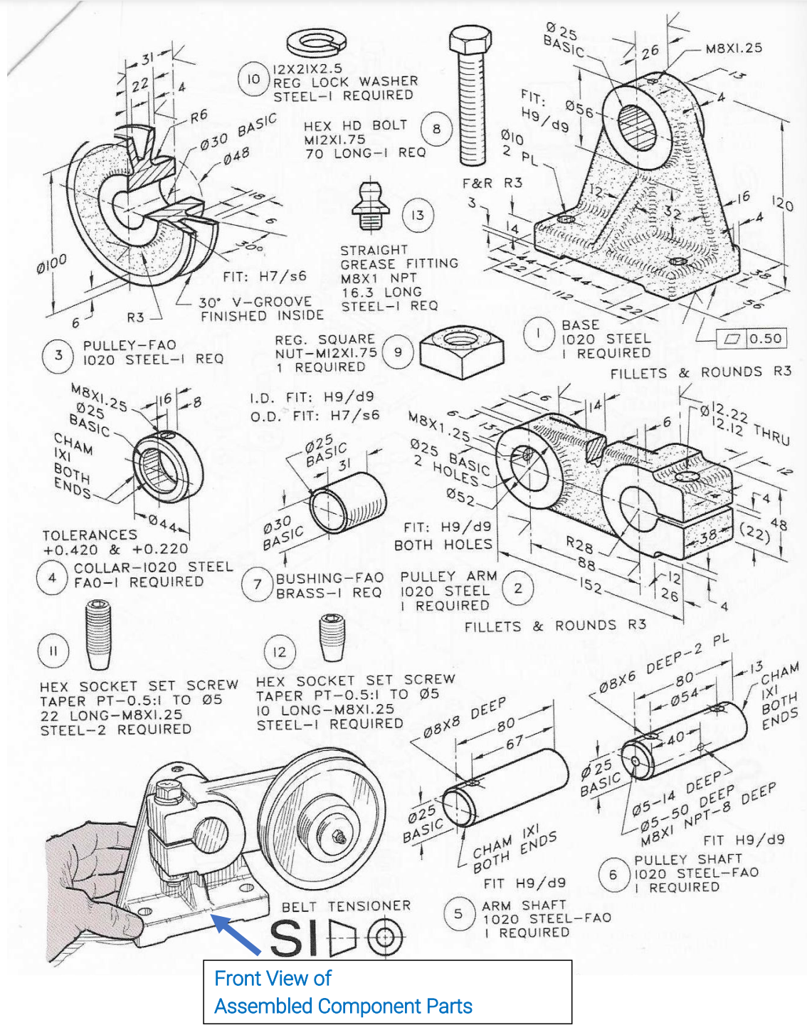Solved Please draw the front view of this assembly (arrow | Chegg.com