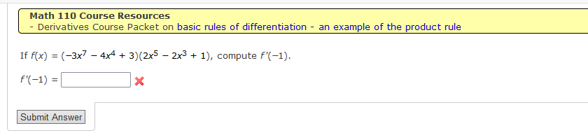 Solved Math 110 Course Resources - Derivatives Course Packet | Chegg.com