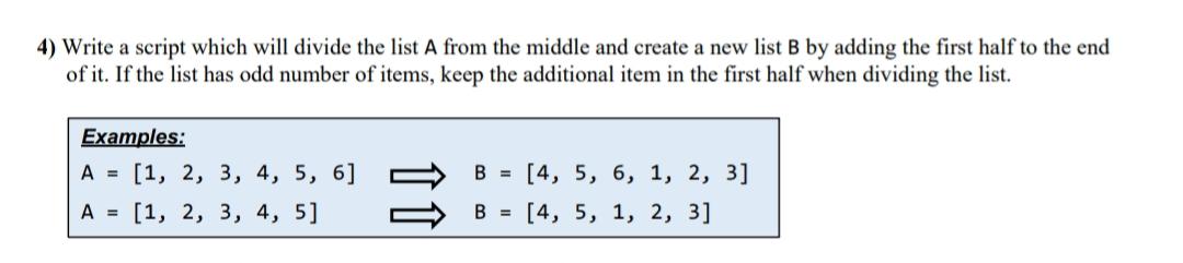 Solved 4) Write a script which will divide the list A from | Chegg.com