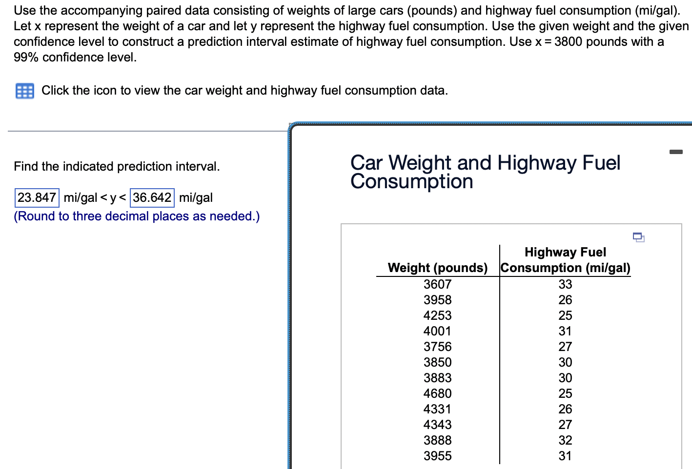 Solved Use the accompanying paired data consisting of | Chegg.com