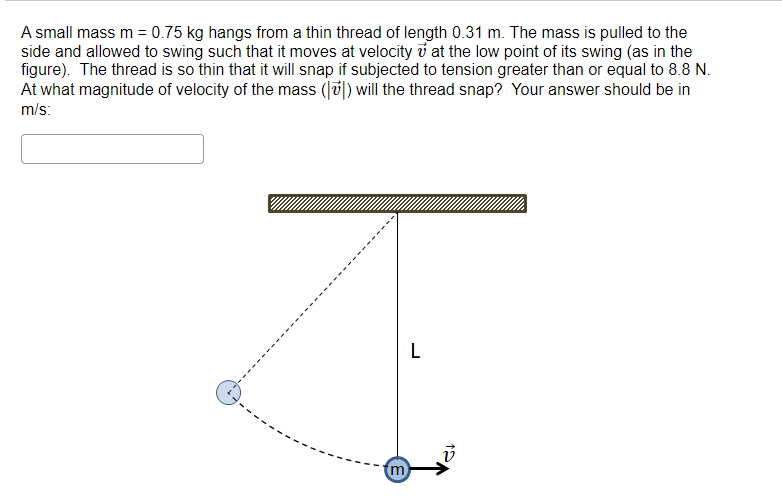 Solved A small mass m=0.75 kg hangs from a thin thread of