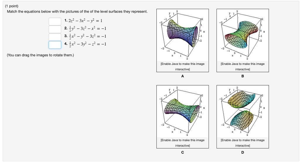 Solved (1 point) Match the equations below with the pictures | Chegg.com