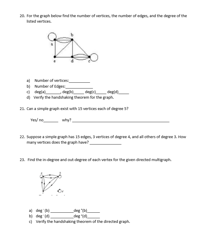 Solved 20. For the graph below find the number of vertices, | Chegg.com