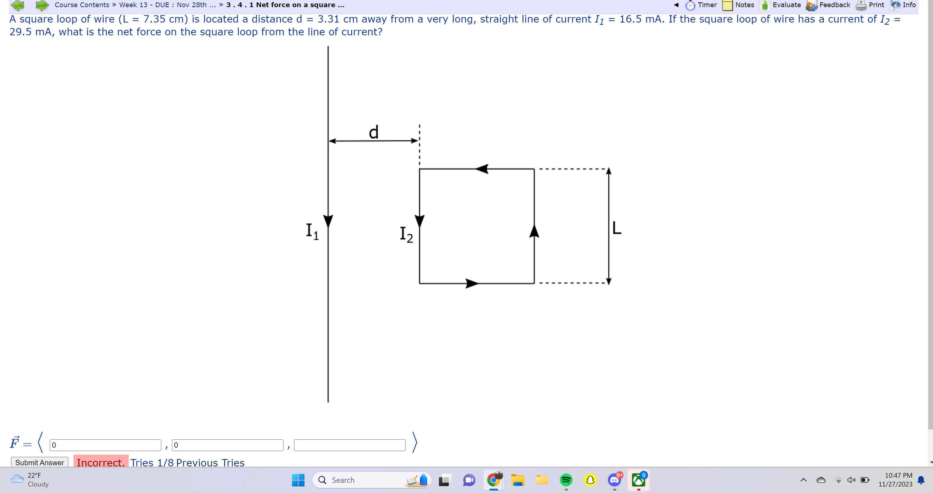 Solved A square loop of wire (L=7.35cm) is located a | Chegg.com