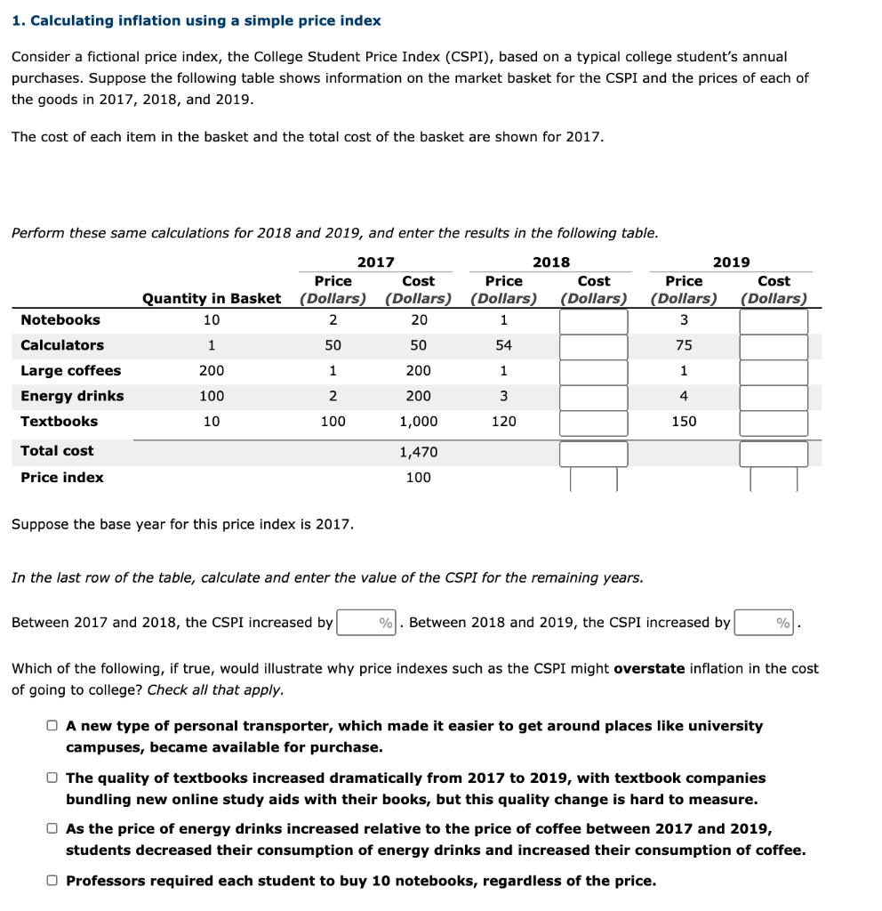 Solved 1. Calculating Inflation Using A Simple Price Index | Chegg.com