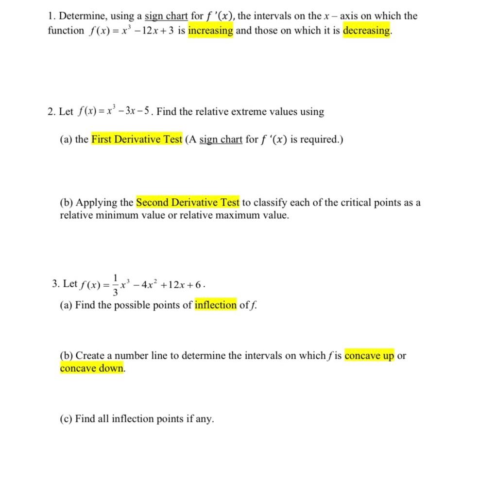 Solved 1. Determine, using a sign chart for f '(x), the | Chegg.com