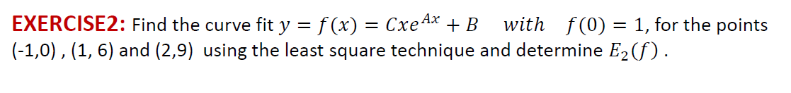 Solved EXERCISE2: Find the curve fit y=f(x)=CxeAx+B ﻿with | Chegg.com
