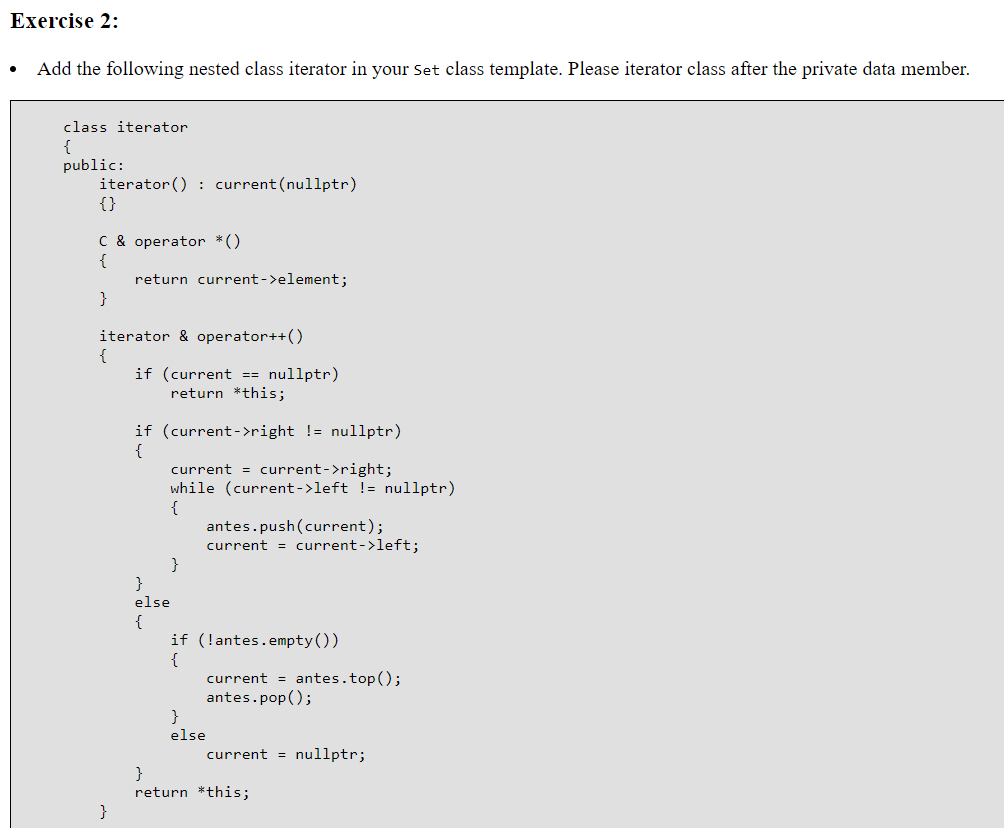Solved Exercise 1: Implement the Set ADT in a file Set.h as | Chegg.com