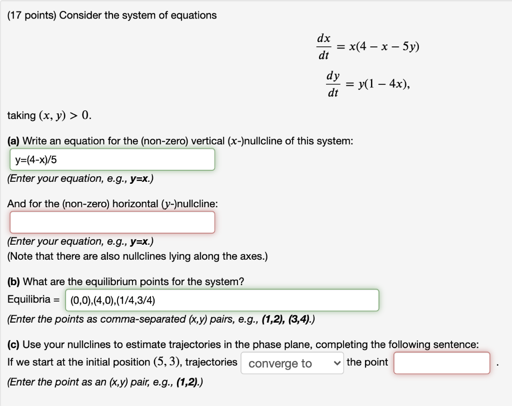 Solved (17 points) Consider the system of equations dx dt = | Chegg.com