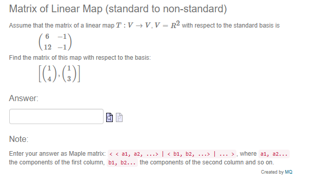 Solved Matrix of Linear Map (standard to non-standard) | Chegg.com