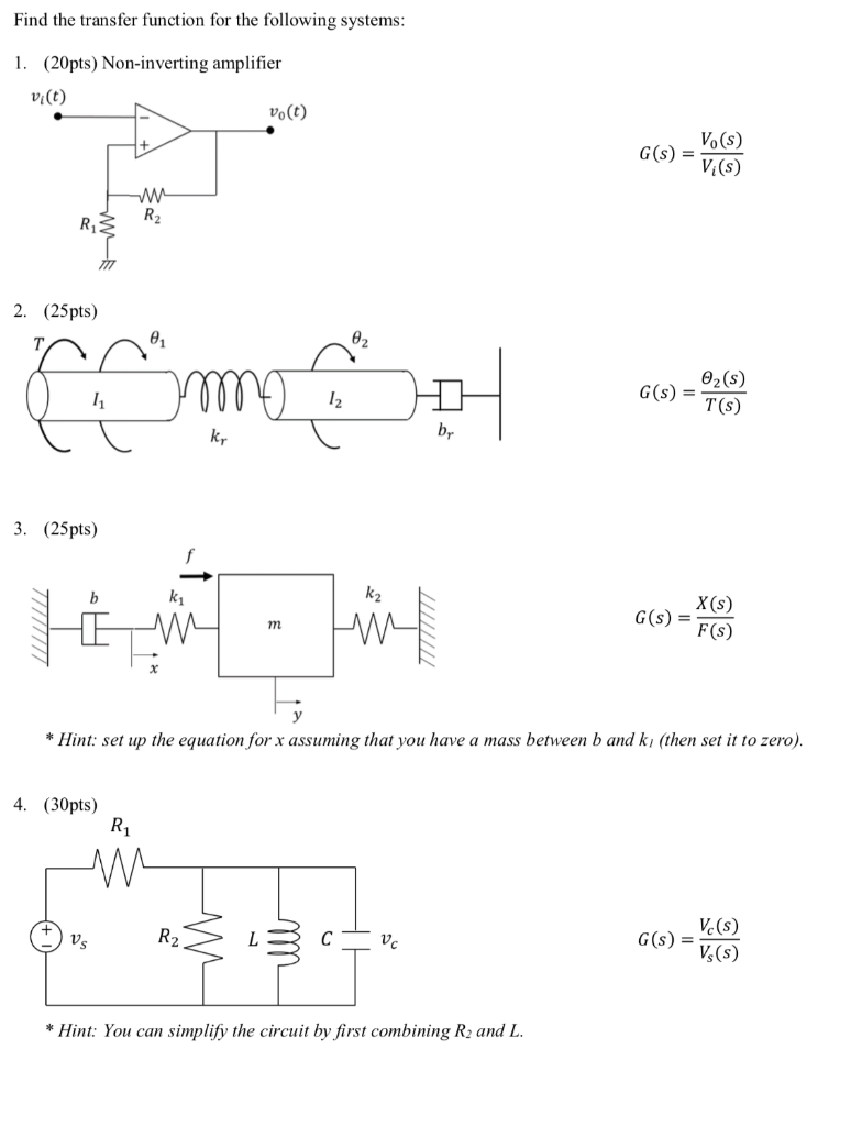 Solved Find the transfer function for the following systems | Chegg.com