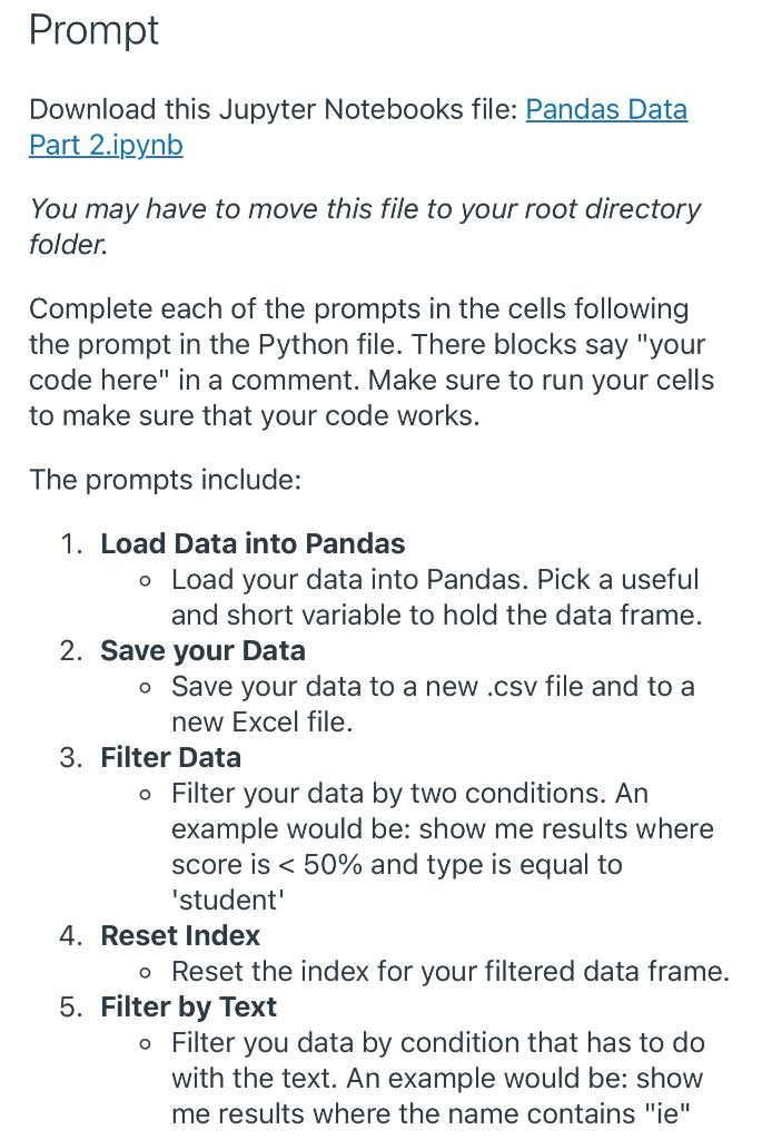 Prompt Download this Jupyter Notebooks file: Pandas | Chegg.com