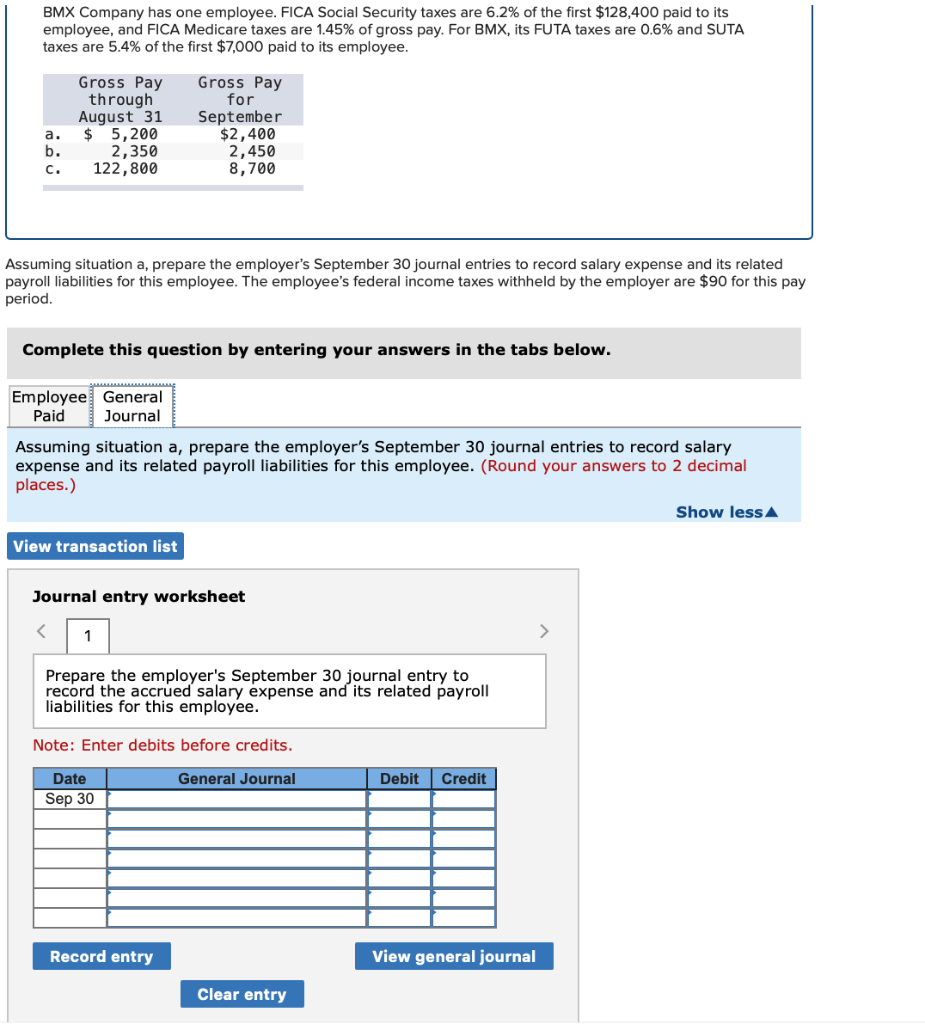 Solved Bmx Company Has One Employee Fica Social Security Chegg Com