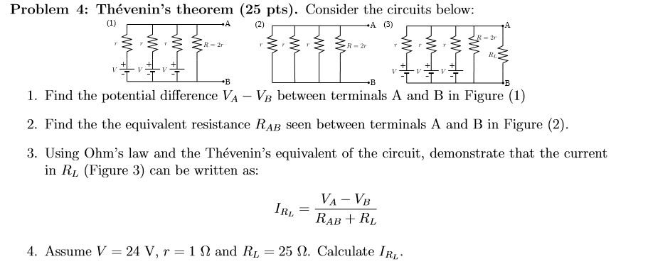 Solved Problem 4: Thévenin's theorem (25 pts). Consider the | Chegg.com