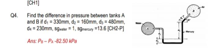 Solved [CH1] Q4. Find the difference in pressure between | Chegg.com