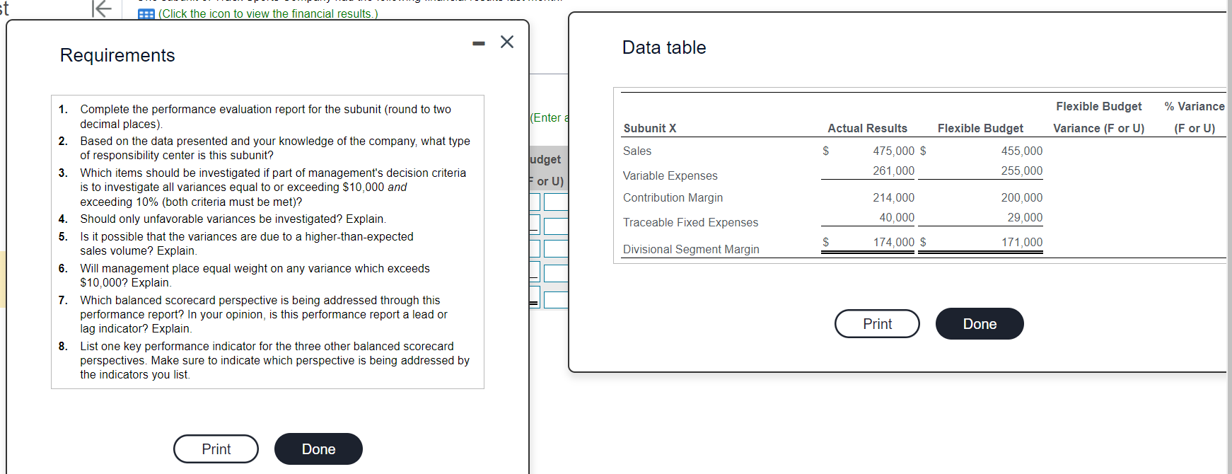 Solved Requirements Data table 1. Complete the performance | Chegg.com