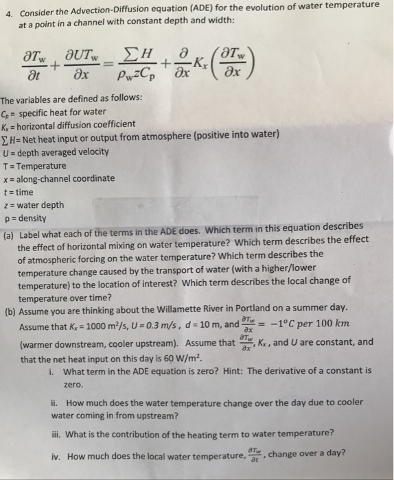 Consider the Advection-Diffusion equation (ADE) for | Chegg.com