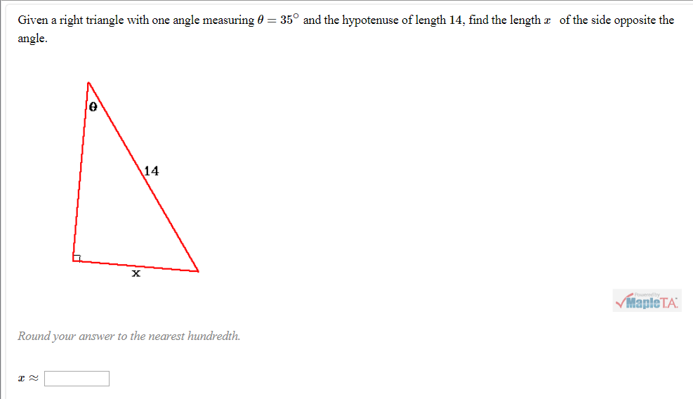 the hypotenuse of a right triangle has a length of 14 units