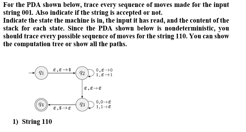 For the PDA shown below, trace every sequence of | Chegg.com