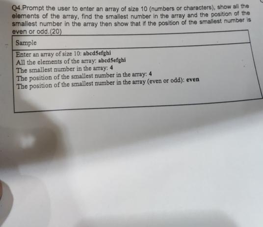 Solved Q4 Prompt the user to enter an array of size 10 Chegg com