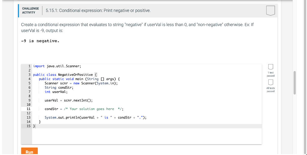 Solved: 5.15.1: Conditional expression: Print negative or