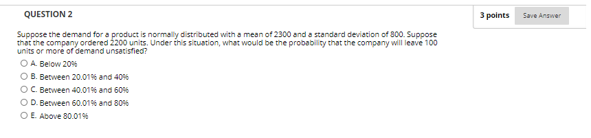 Solved 3 points Save Answer QUESTION 2 Suppose the demand | Chegg.com