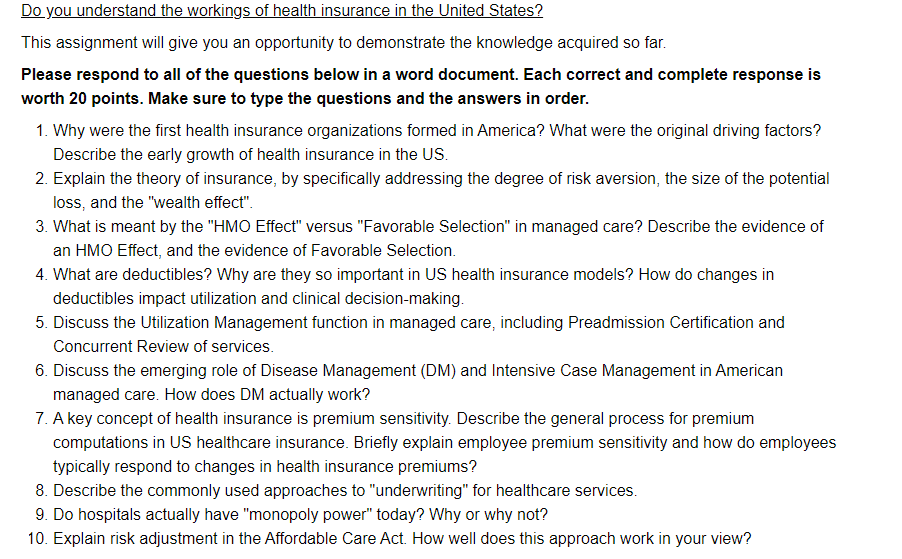 how health insurance works assignment sheet