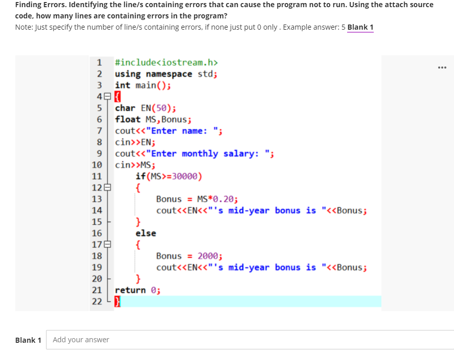 Solved Finding Errors. Identifying the line/s containing | Chegg.com