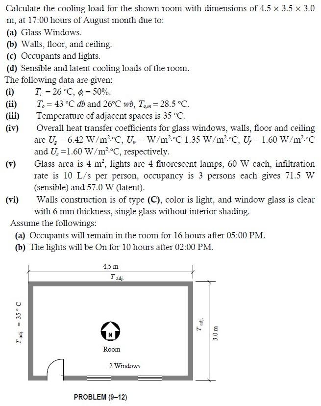 Solved Calculate the cooling load for the shown room with