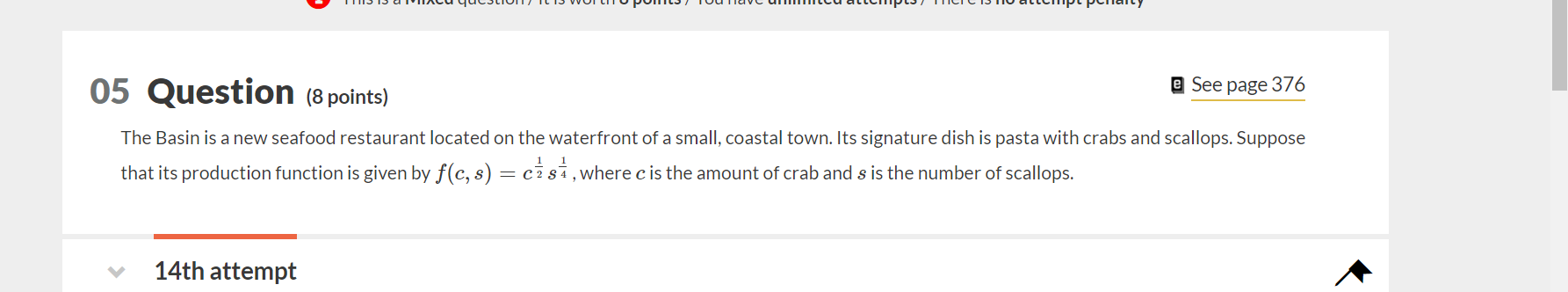 Solved 05 Question (8 points) E See page 376 that its | Chegg.com