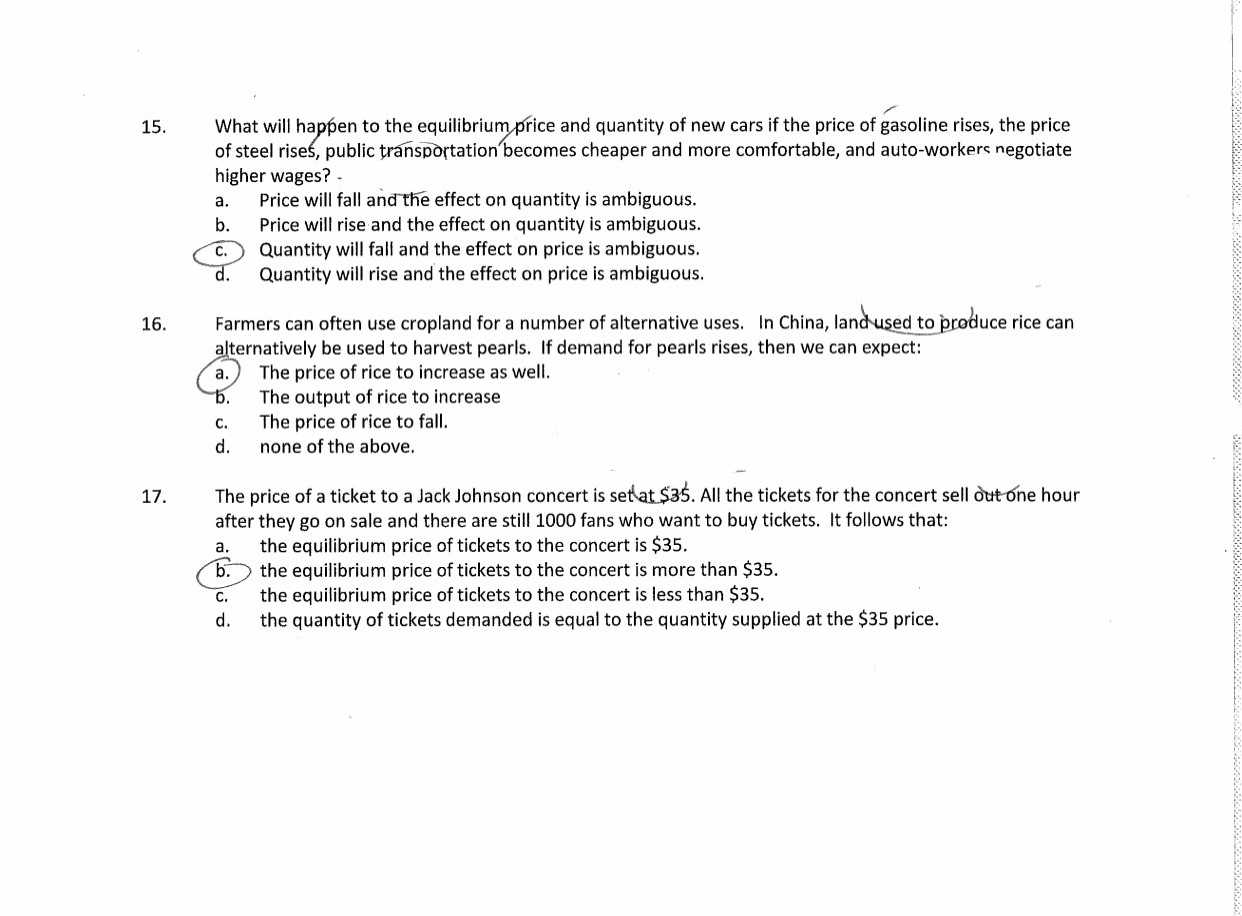 Solved 15. What will happen to the equilibrium price and