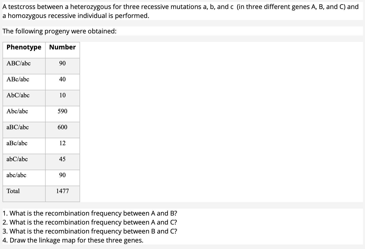 Solved A Testcross Between A Heterozygous For Three | Chegg.com